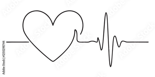 Continuous line representing a heartbeat outline vector art illustration