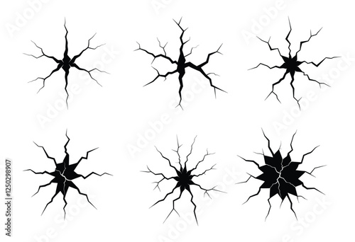 broken glass spider, cracked silhouette, cracked line, ground cracked set vector silhouette