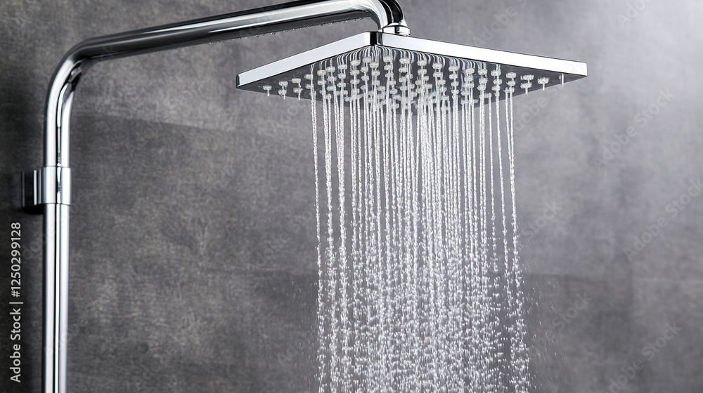 Obraz premium Sleek Modern Silver Showerhead on Bathroom: Chrome Shower Head for Luxury Design