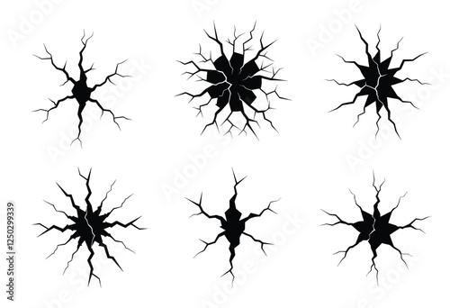 broken glass spider, cracked silhouette, cracked line, ground cracked set vector silhouette