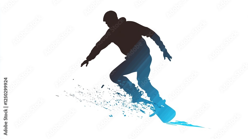 Naklejka premium Snowboarder in Blue and Black on White Background: Simple Flat Design for Winter Sports Poster