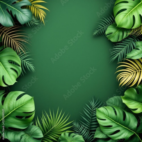 Lush Green Tropical Leaves Frame with Copy Space for Text