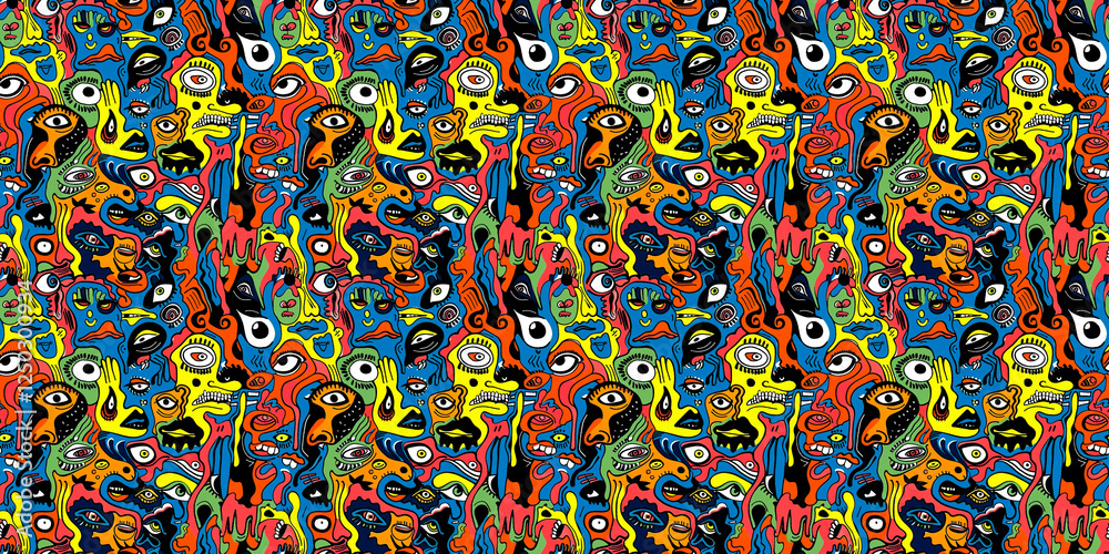 Fototapeta premium Cartoon hand-drawn doodles on the subject of summer holidays theme seamless pattern