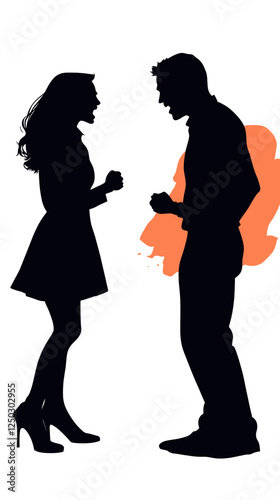 Silhouette of Angry Man and Woman Arguing in Minimalist Vector Style