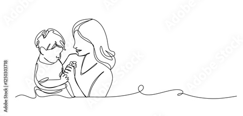 continuous single line drawing of mother holding newborn baby on arm  line art vector illustration