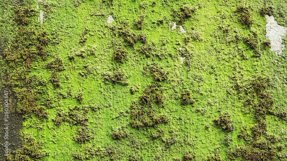 Weathered Concrete Wall with Old Green Paint Covered by Moss and Mildew: Aged and Natural Texture Weathered Concrete Wall with Old Green Paint Covered by Moss and Mildew: Aged and Natural Texture