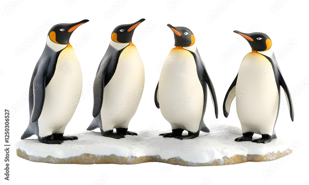 Fototapeta premium Group of four emperor penguins , 3D rendering isolated on a transparent background.