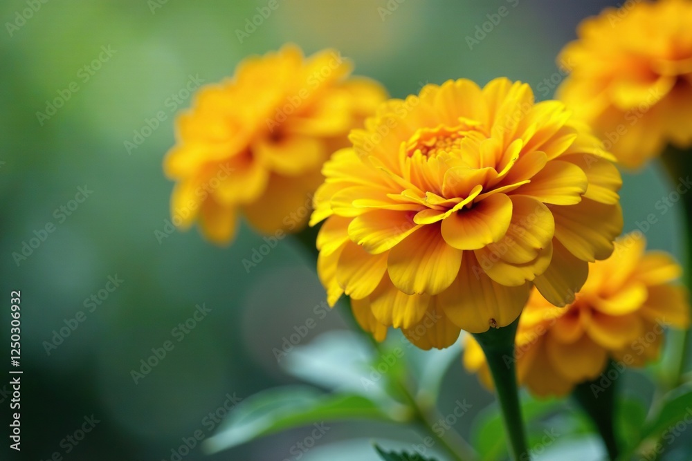 Bright yellow orange marigold petals unfolding, marigold, flower details, garden Bright yellow orange marigold petals unfolding, marigold, flower details, garden