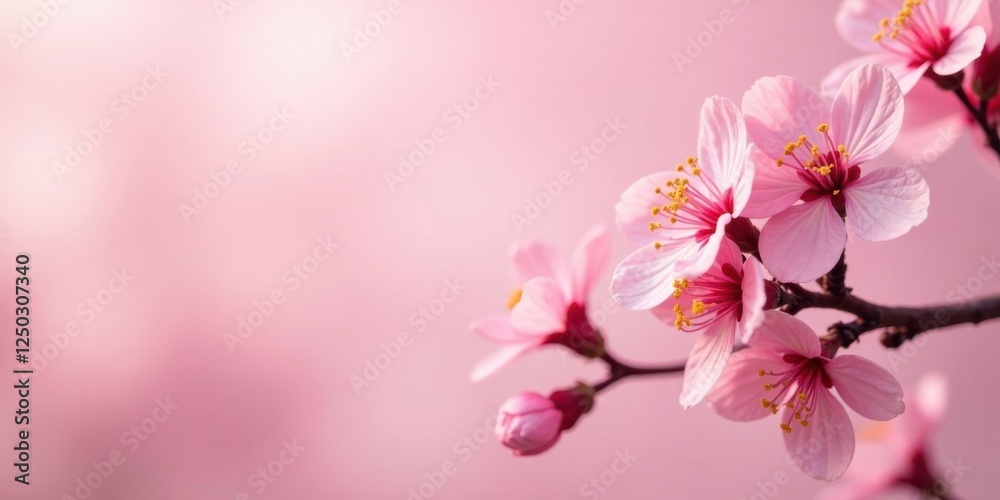Delicate Pink Blossoms on a Branch, Softly Illuminated by Gentle Light, Creating a Serene and Peaceful Atmosphere