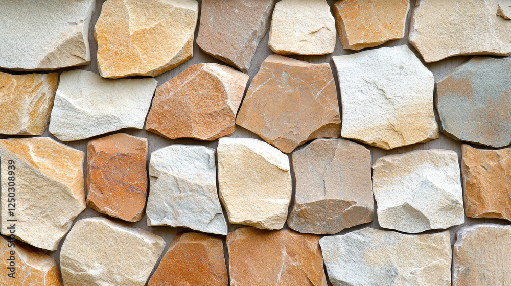 Natural stone tiles in various colors arranged neatly on wall