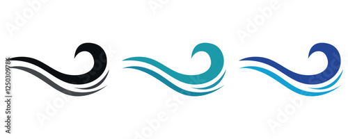 Water wave icons, sea wave, ocean wave icons vector, water wave silhouette vectors in flat style illustration isolated on white background.