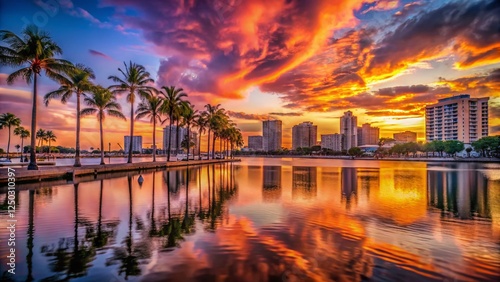 Vibrant Downtown West Palm Beach Waterfront Sunset, Florida