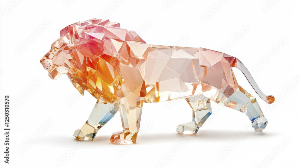 colorful crystal lion sculpture with geometric facets, showcasing vibrant hues colorful crystal lion sculpture with geometric facets, showcasing vibrant hues