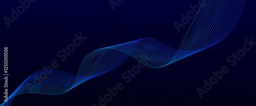 Dark abstract background with glowing wave. Shiny moving lines design element. Modern purple blue gradient flowing wave lines. Vector illustration