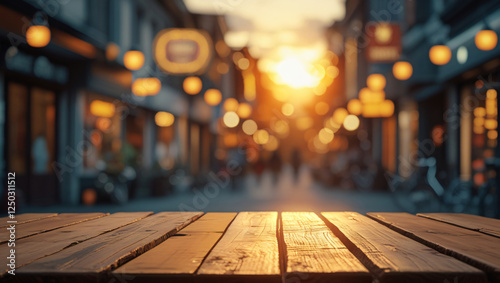Wallpaper Mural wooden table and bokeh lights background Torontodigital.ca