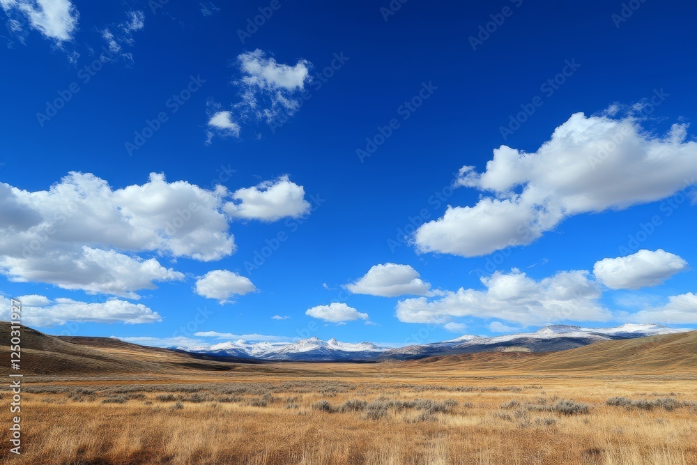 Mountain Valley Meadow, Sunny Day, Clouds