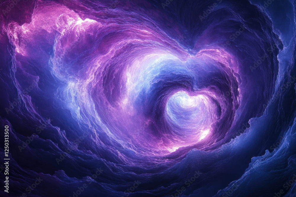 Purple heart-shaped vortex in the midst of dark blue and purple swirl. Purple heart-shaped vortex in the midst of dark blue and purple swirl.