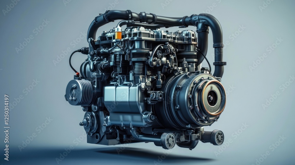 Detail Fragment of a diesel motorbike engine, AI generated image Detail Fragment of a diesel motorbike engine, AI generated image