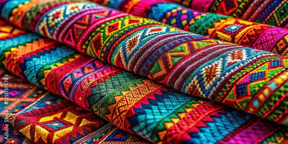 Vibrant Textile Close-Up: Intricate Patterns & Rich Texture