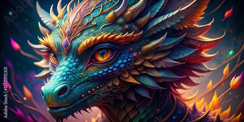 Wallpaper Mural Vibrant Watercolor Dragon Head Portraits: Intricate Fantasy Art Stock Photos Torontodigital.ca