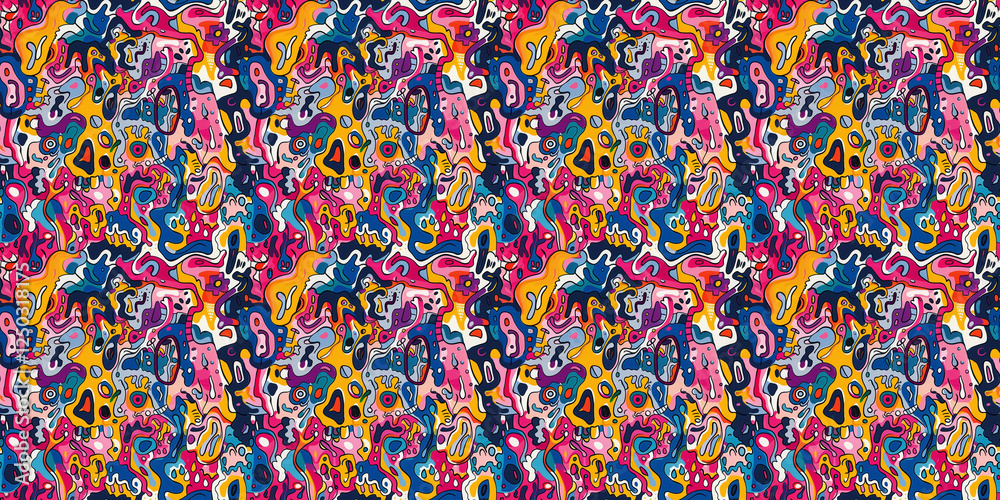 Fototapeta premium Cartoon hand-drawn doodles on the subject of summer holidays theme seamless pattern