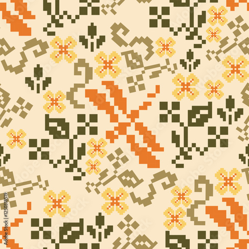 Dragonfly pattern pixel Geometric ethnic pattern Fabric