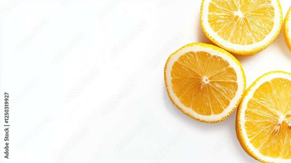 A vibrant fresh lemon sliced in half, perfectly isolated on a clean white background, leaving ample space for text or design. - A vibrant fresh lemon sliced in half, perfectly isolated on a clean white background, leaving ample space for text or design. -