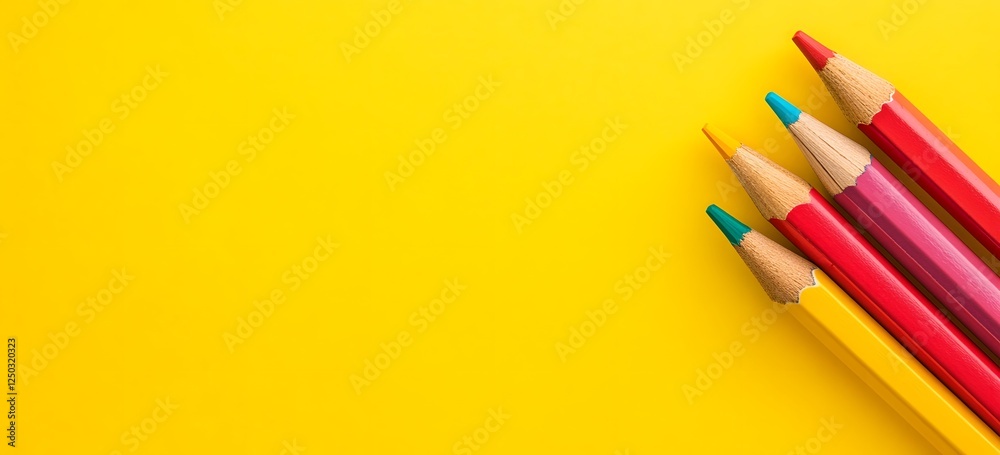 Fototapeta premium Colorful Pencils on Vibrant Yellow Background with Creative Space