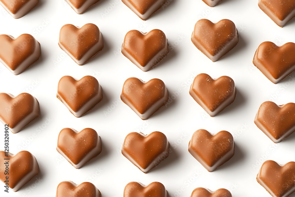 Obraz premium An optical illusion created from strategically placed heart-shaped chocolates, appearing to be 3D cubes from a certain angle on white.