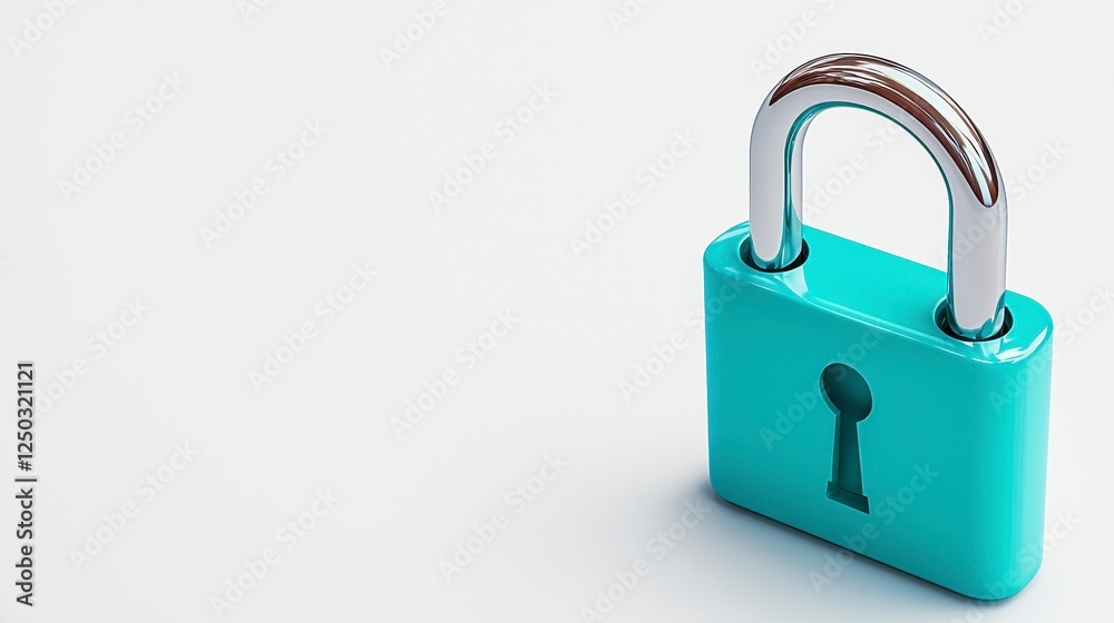 Fototapeta premium Turquoise Padlock Isolated on a Soft White Background Symbolizing Security and Protection