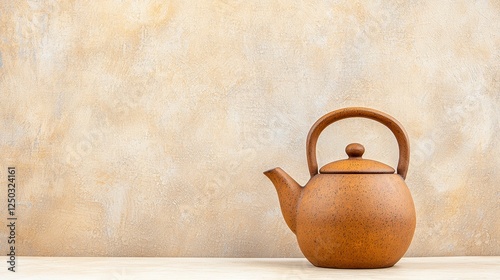 Rustic Ceramic Teapot on Simple Surface with Textured Background in Natural Earth Tones
