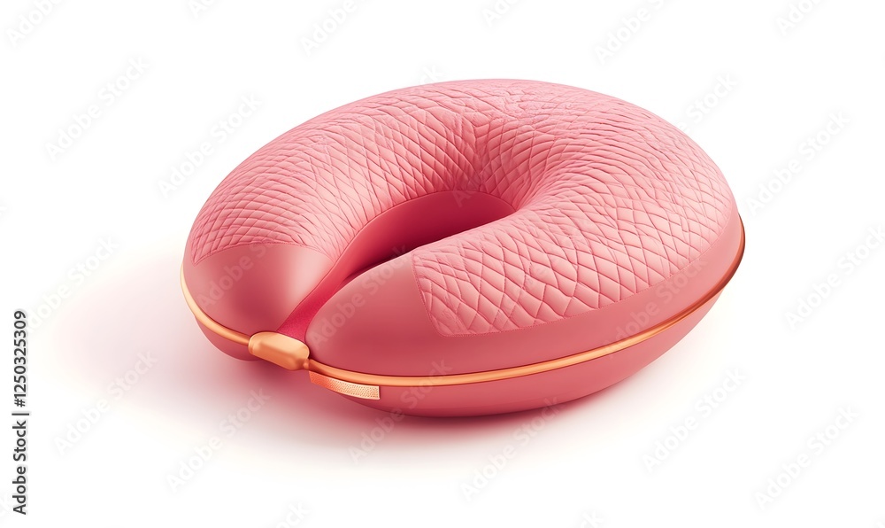 Fototapeta premium Pink travel neck pillow, comfort, support, relaxation, studio shot, white background, for travel ads