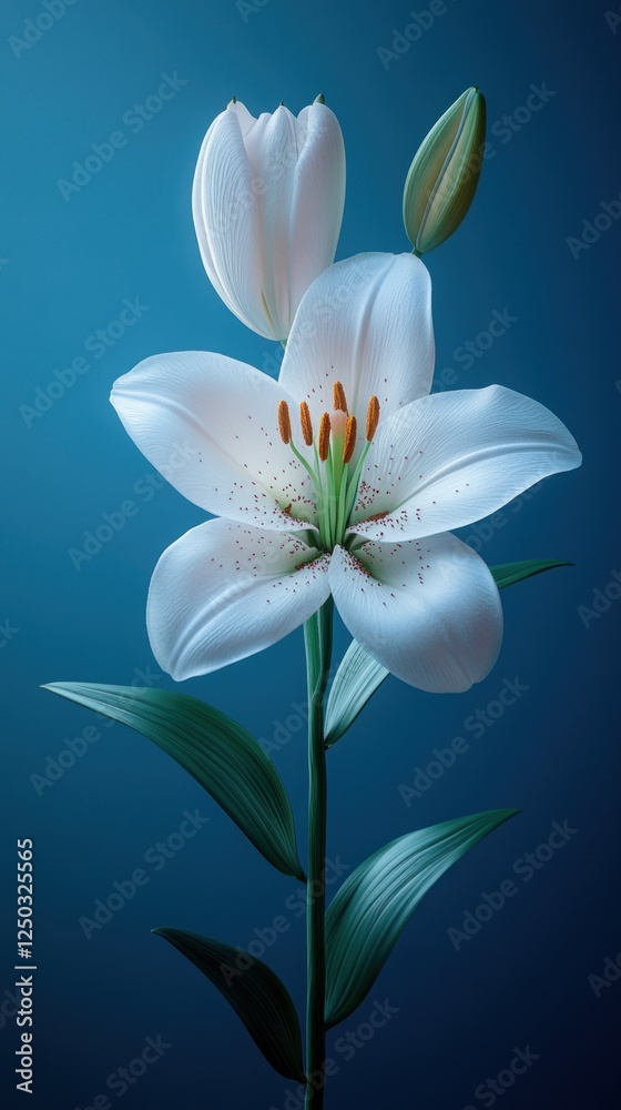 Fototapeta premium Serene White Lily Bloom Against a Teal Background