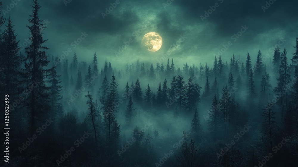 Fototapeta premium Enchanted Moonlight Forest: A Mystical Night in the Woods