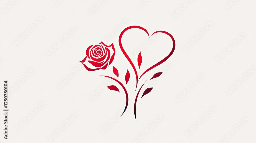 Minimalist Valentine's Day design: two overlapping hearts paired with a rose motif, creating a timeless logo on white. Minimalist Valentine's Day design: two overlapping hearts paired with a rose motif, creating a timeless logo on white.