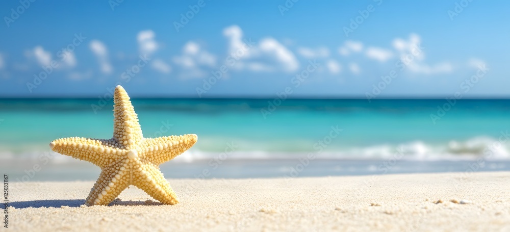 Tranquil Starfish on Serene Tropical Beach with Pristine Ocean View Tranquil Starfish on Serene Tropical Beach with Pristine Ocean View