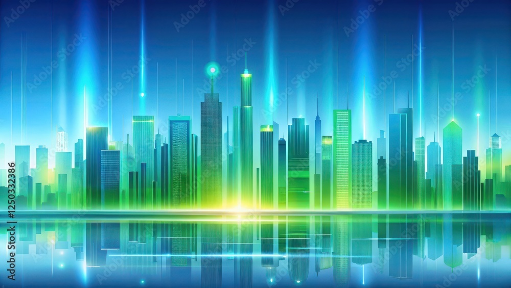 A futuristic and modern background depicting a bright blue and green gradient in shades of turquoise and lime, set against a sleek and minimalist cityscape , modern, futuristic A futuristic and modern background depicting a bright blue and green gradient in shades of turquoise and lime, set against a sleek and minimalist cityscape , modern, futuristic