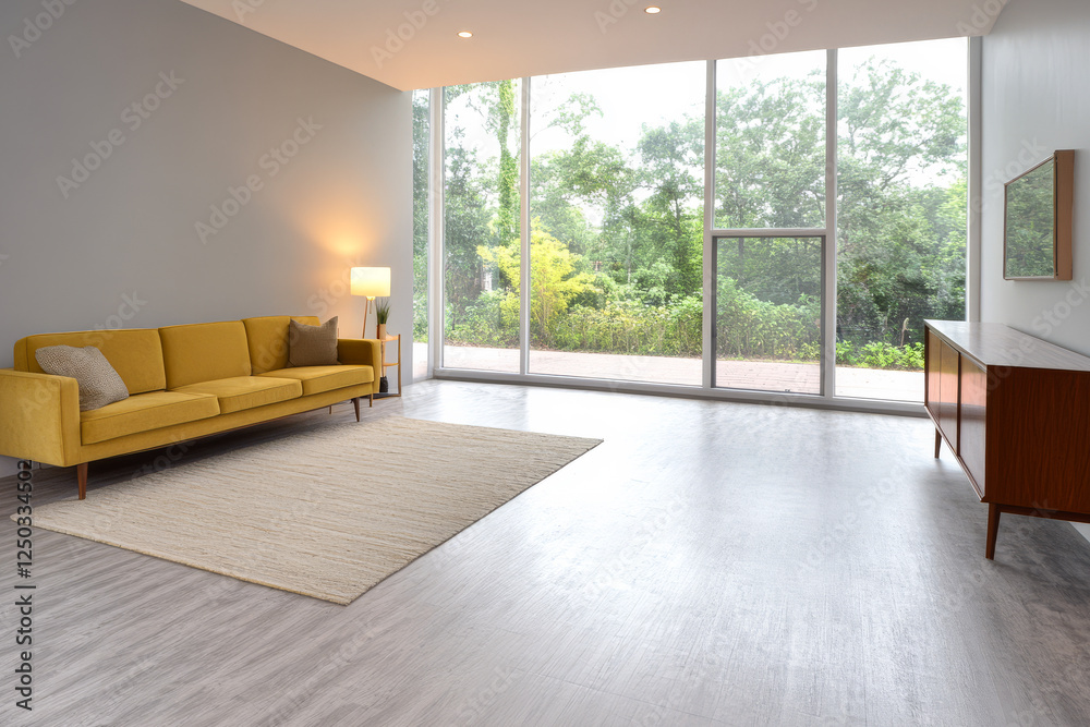 Obraz premium Bright and spacious living room with large windows and modern furnishings