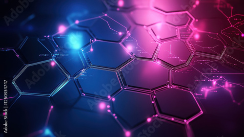 Abstract futuristic background with hexagons and glowing connections, a digital technology concept for science or artificial intelligence design