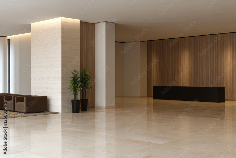 Fototapeta premium Modern lobby with elegant design and minimalist furnishings in a contemporary building