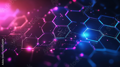 Abstract futuristic background with hexagons and glowing connections, a digital technology concept for science or artificial intelligence design