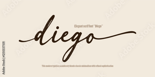 Elegant serif font "Diego", designed for luxury branding and logo creation. This modern typeface seamlessly blends classic minimalism with refined sophistication, perfect for high-end branding