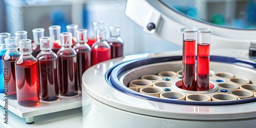 Blood sample analysis with hematocrit micro centrifuge machine and capillary tube for precise blood cell count measurement, laboratory equipment, blood cell count photo