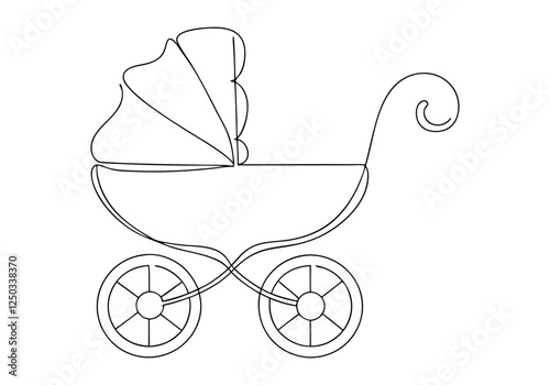 Continuous One-Line Drawing of a Baby Carriage - Minimalist Nursery Art