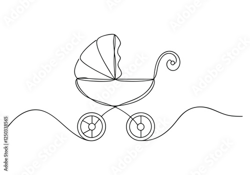Continuous One-Line Drawing of a Baby Carriage - Minimalist Nursery Art