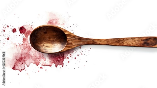 A handmade wooden spoon, clean white background, transparent isolate photo