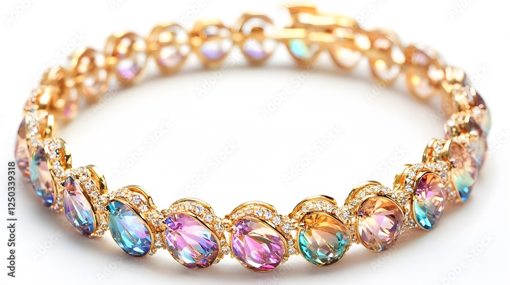 A sparkling gold bracelet, clean white background, transparent isolate