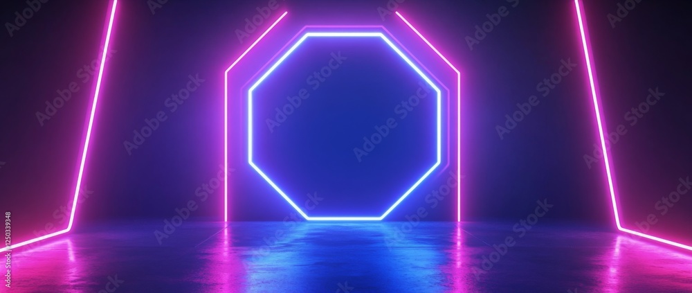 Abstract background with neon glowing hexagons and pink lights Abstract background with neon glowing hexagons and pink lights
