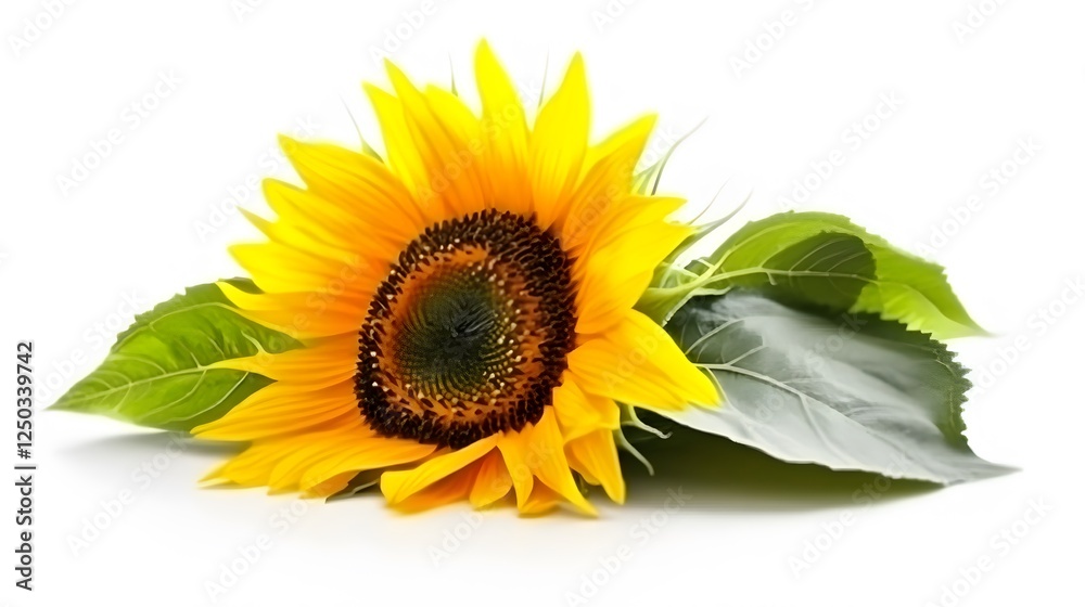 Fototapeta premium A single sunflower, isolated on a white background