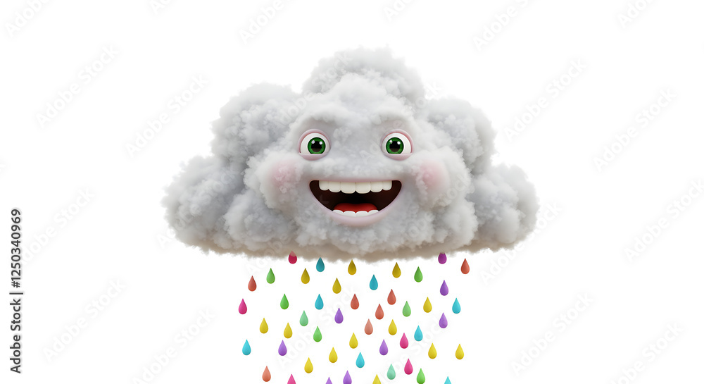 Fototapeta premium Happy Cartoon Cloud Raining Colorful Drops